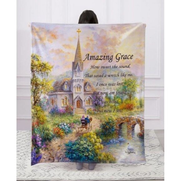Unbranded Other - Amazing Grace Hymn Plush Gift Throw Blanket Religious Gospel Song Poem Church